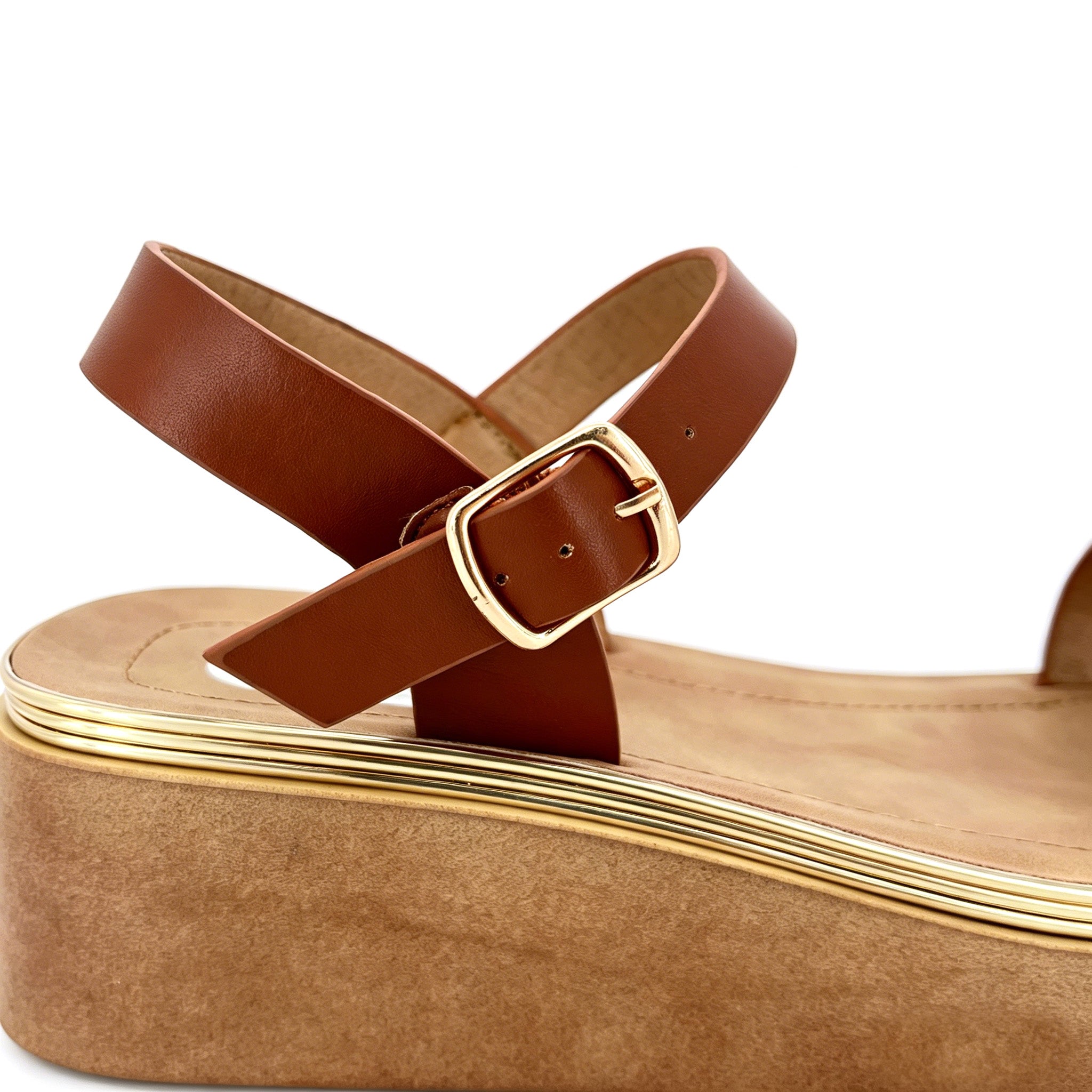 Women's Toe-Ring Platform Sandals with Triple Gold Hammered Heart | Chunky Cylinder Platform
