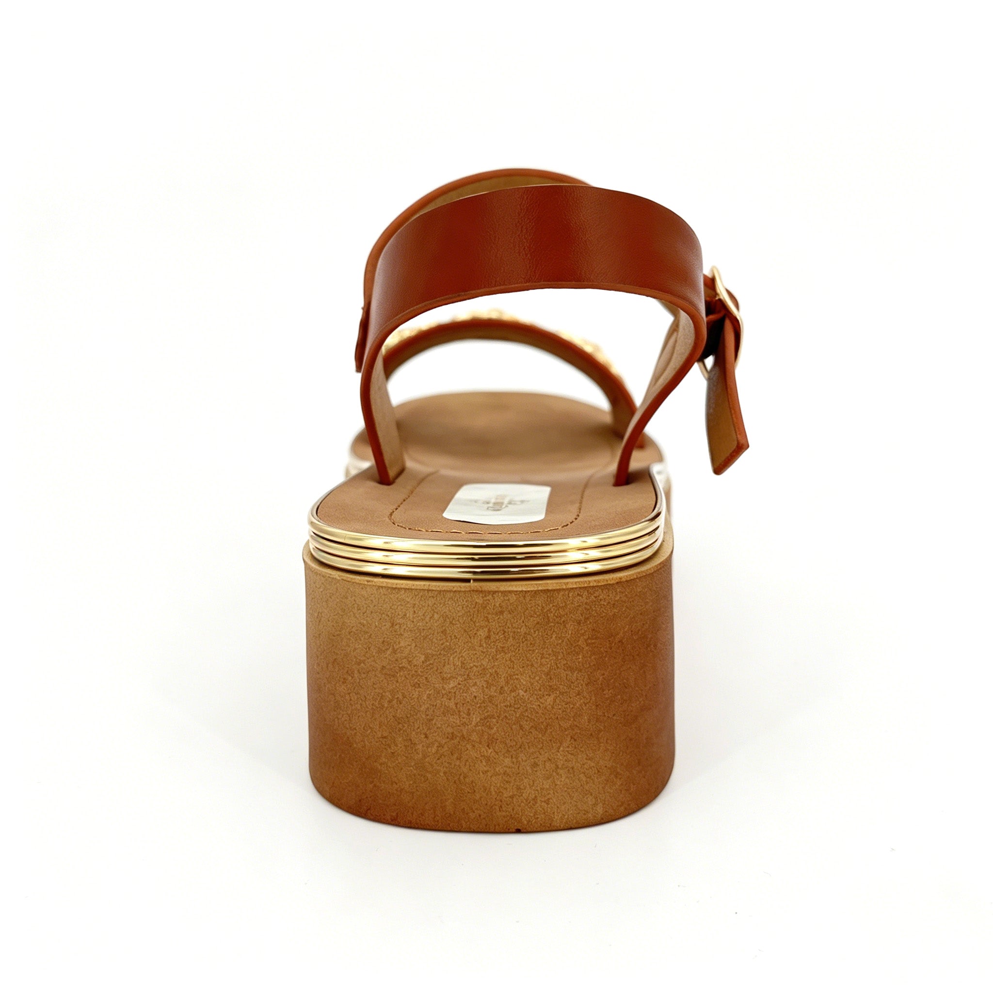Women's Toe-Ring Platform Sandals with Triple Gold Sculpted Flower | Chunky Cylinder Platform