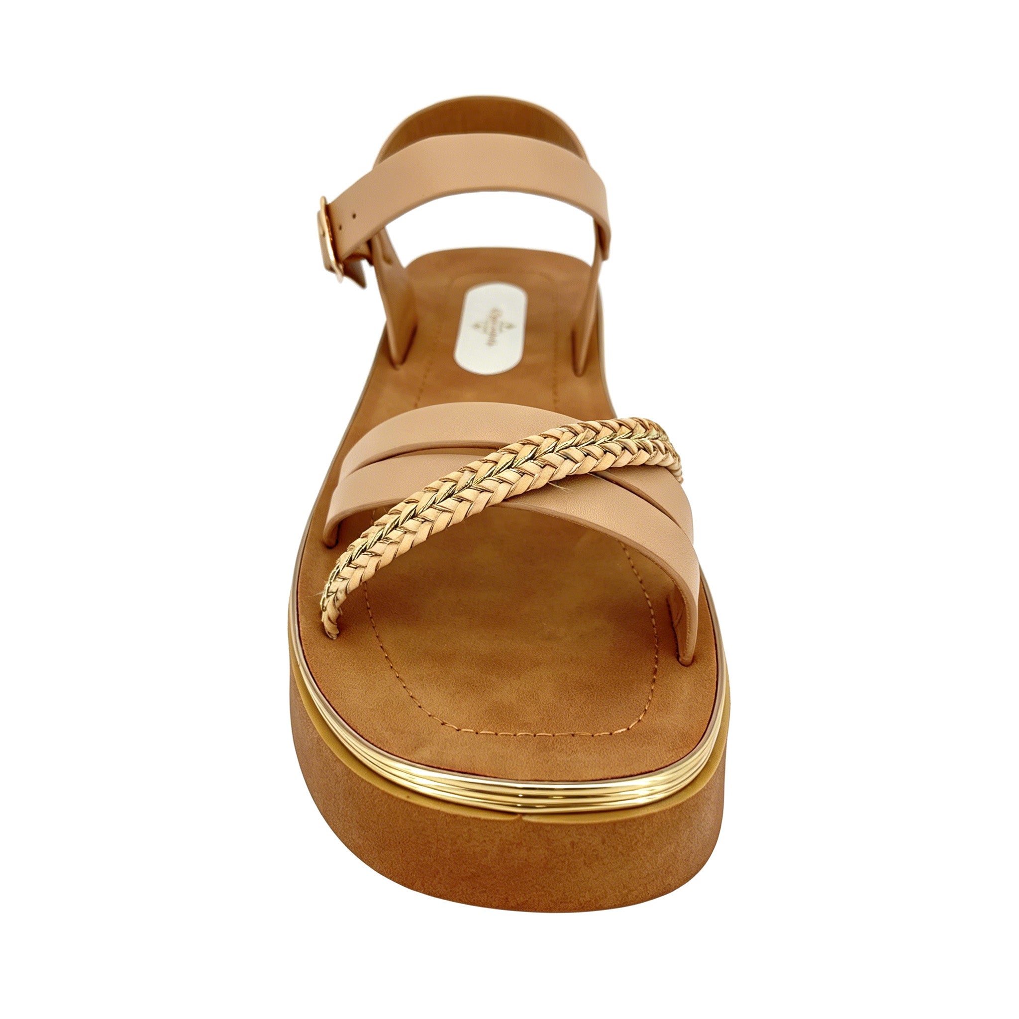 Women's Cross-Strap Platform Sandals with Gold Braided Toe-Ring Strap | Multi-Line Gold Trim Platform
