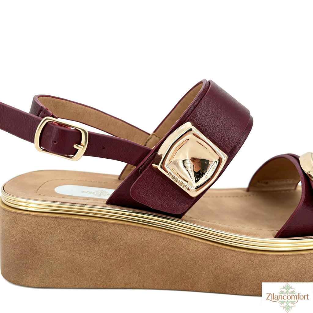 Women's Double-Strap Open-Toe Platform Sandals with Dual Gold Diamond Pyramid Hardware | Chunky Cylinder Platform
