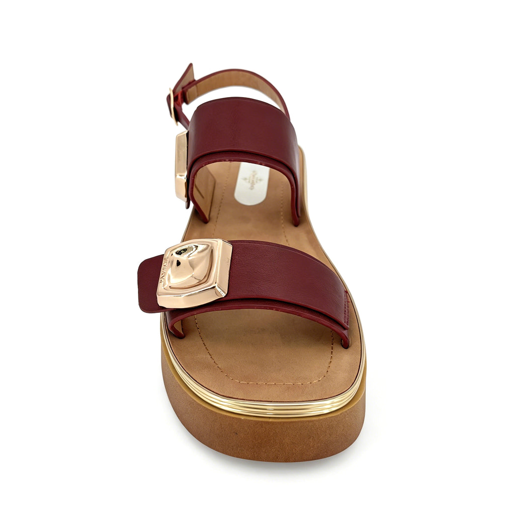 Women's Double-Strap Open-Toe Platform Sandals with Dual Gold Diamond Pyramid Hardware | Chunky Cylinder Platform
