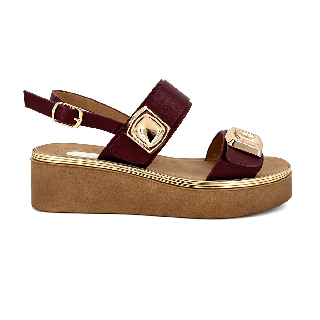 Women's Double-Strap Open-Toe Platform Sandals with Dual Gold Diamond Pyramid Hardware | Chunky Cylinder Platform