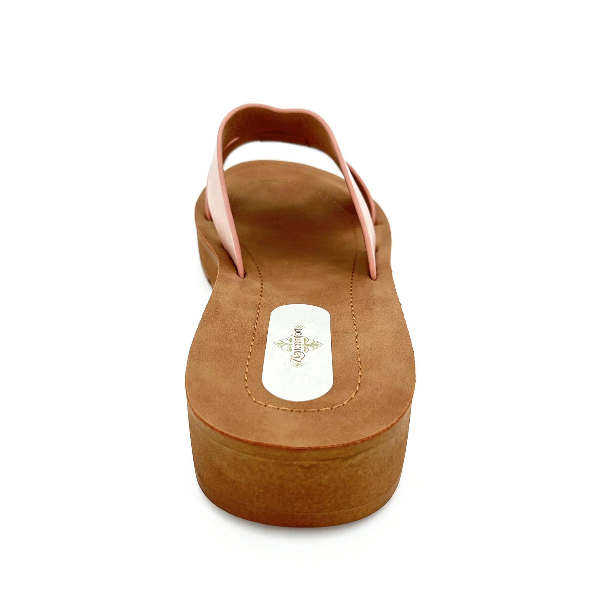 Women's Cross-Strap Slip-On Platform Sandals with Oversized Gold Molten Disc | Wood-Texture Low Wedge
