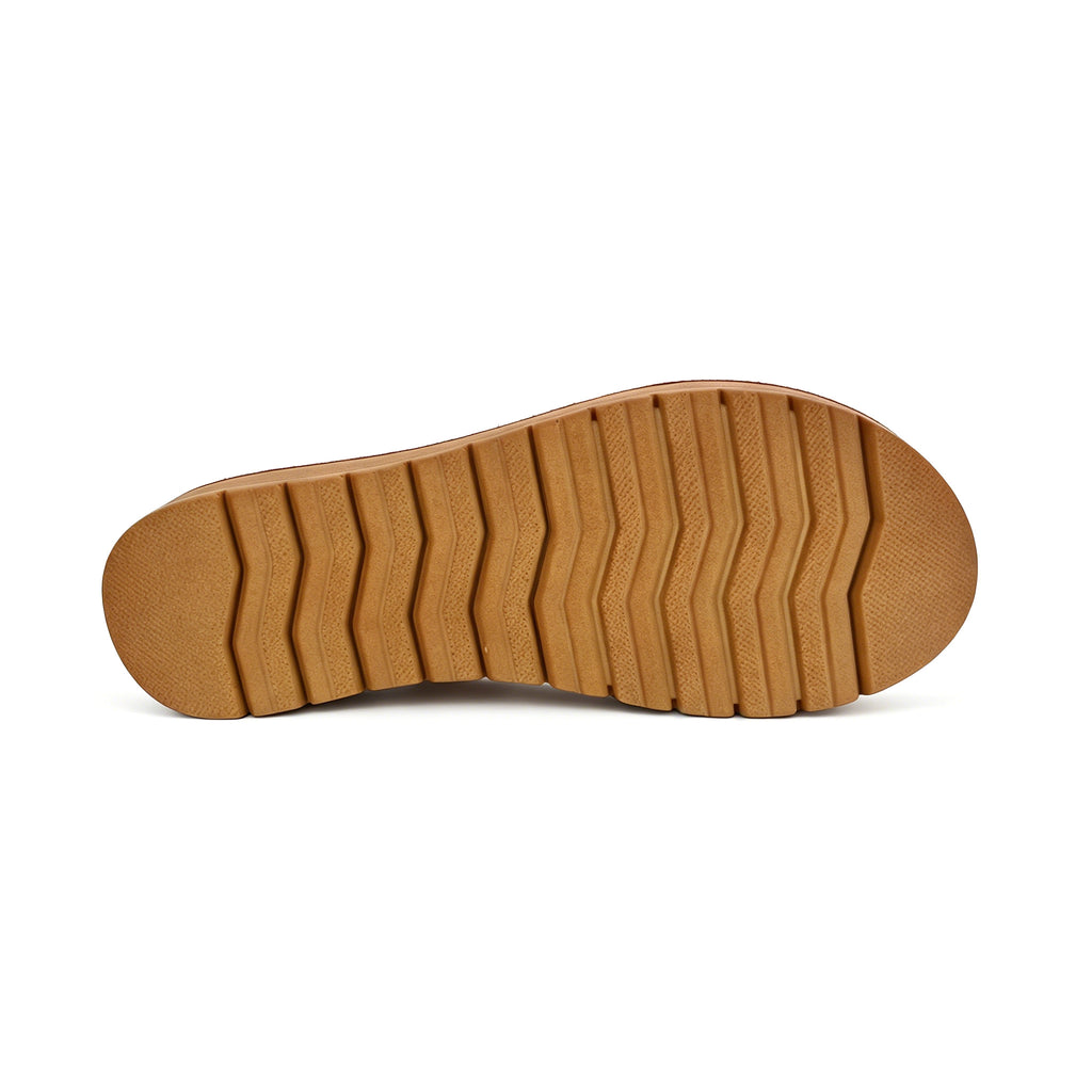 Women's T-Strap Thong Platform Sandals with Gold Square Buckle & Gold Dome Toe Stud | Chunky Wood-Texture Platform