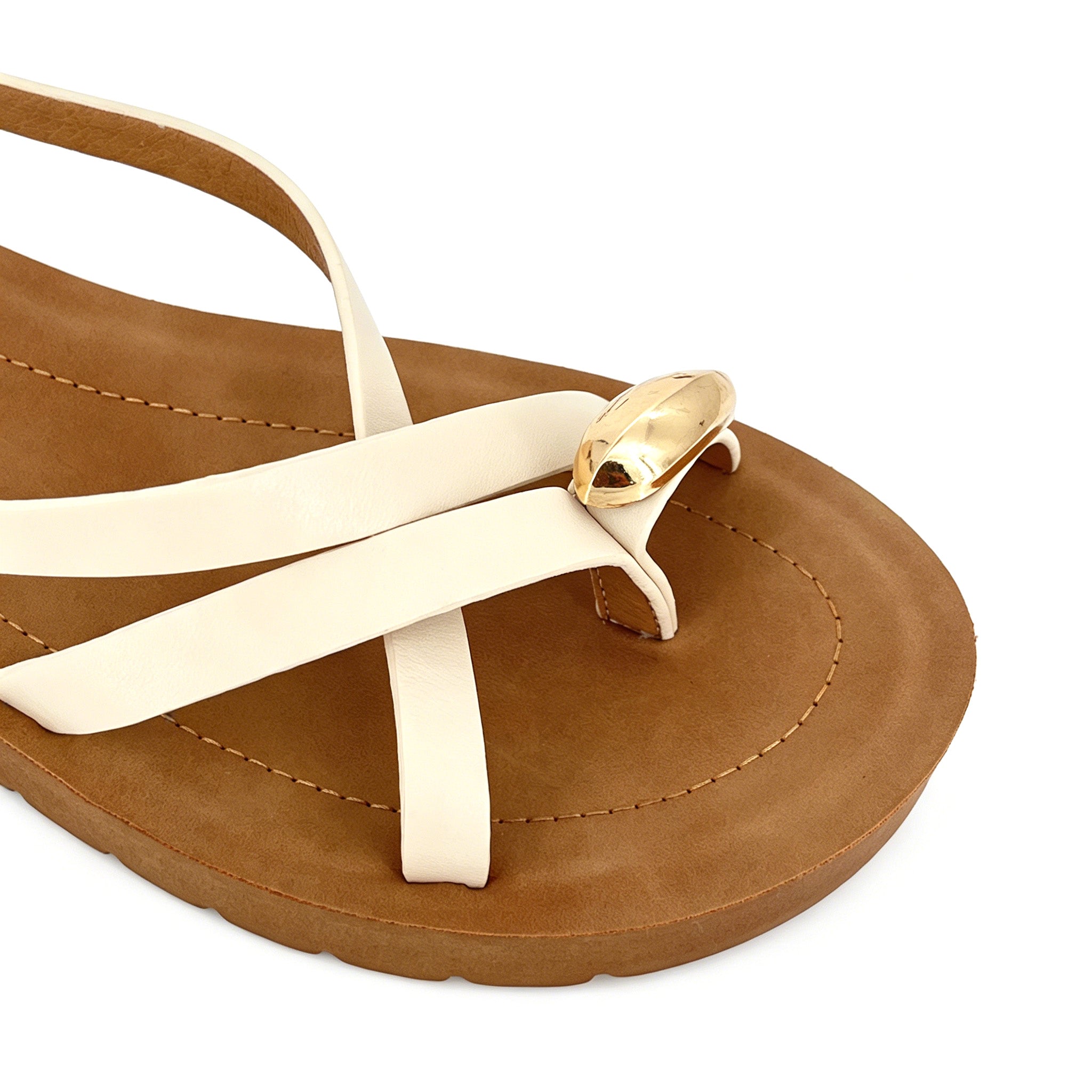 Women's Cross-Strap Slingback Thong Platform Sandals with Gold Flying-Disc Toe Ornament | Wood-Texture Mid Platform