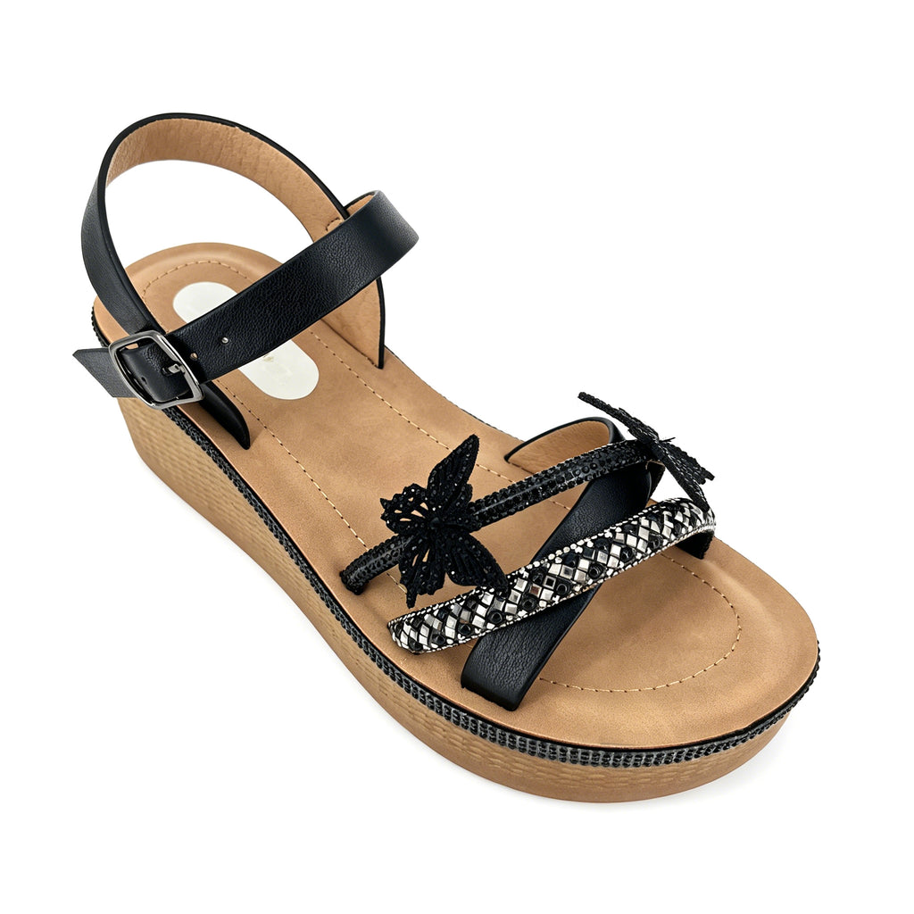 Women's Crystal-Butterfly Double-Strap Wedge Platform Sandals | Wholesale Comfort Sandal | Multi-Color | EU 35–41