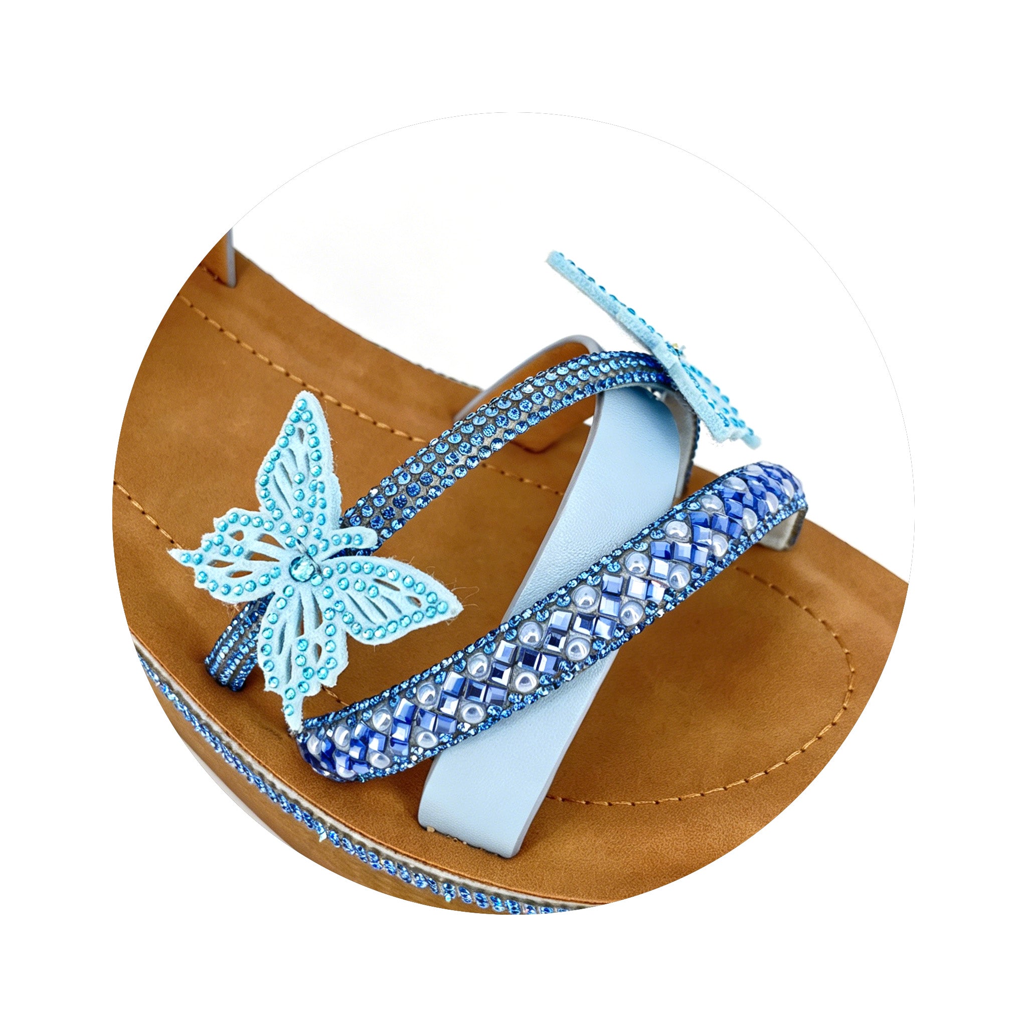 Women's Crystal-Butterfly Double-Strap Wedge Platform Sandals | Wholesale Comfort Sandal | Multi-Color | EU 35–41