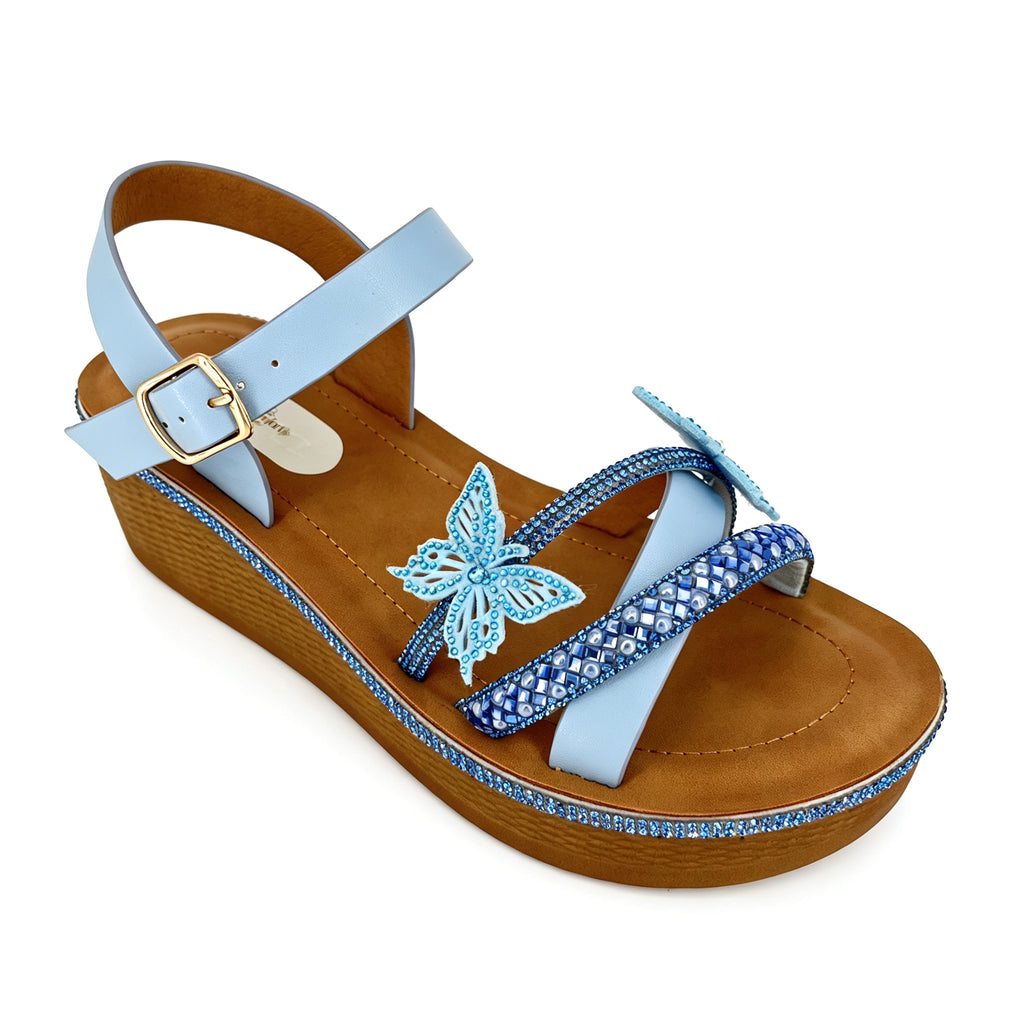 Women's Crystal-Butterfly Double-Strap Wedge Platform Sandals | Wholesale Comfort Sandal | Multi-Color | EU 35–41