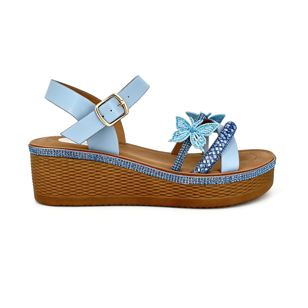 Women's Crystal-Butterfly Double-Strap Wedge Platform Sandals | Wholesale Comfort Sandal | Multi-Color | EU 35–41