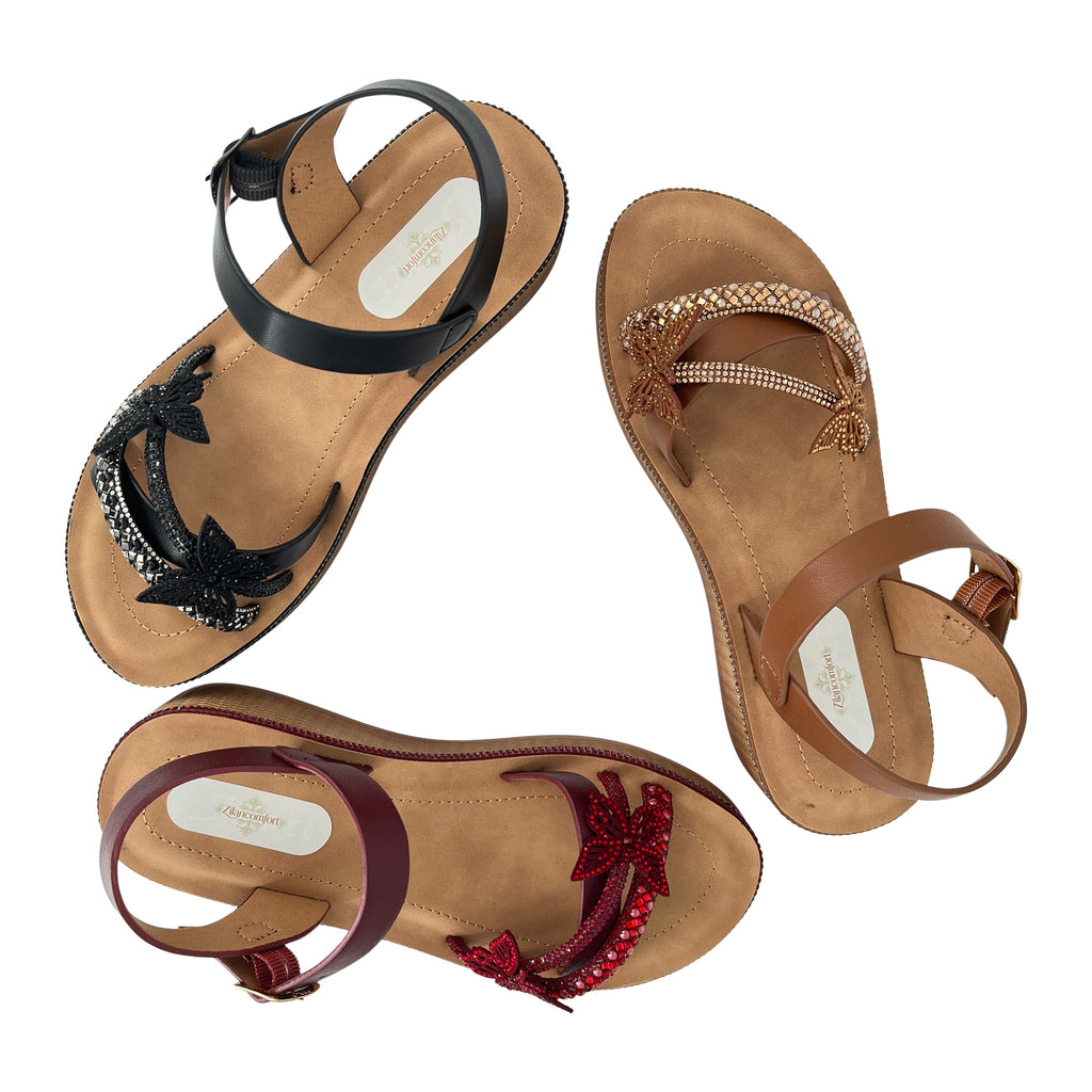Women's Crystal-Butterfly Double-Strap Wedge Platform Sandals | Wholesale Comfort Sandal | Multi-Color | EU 35–41