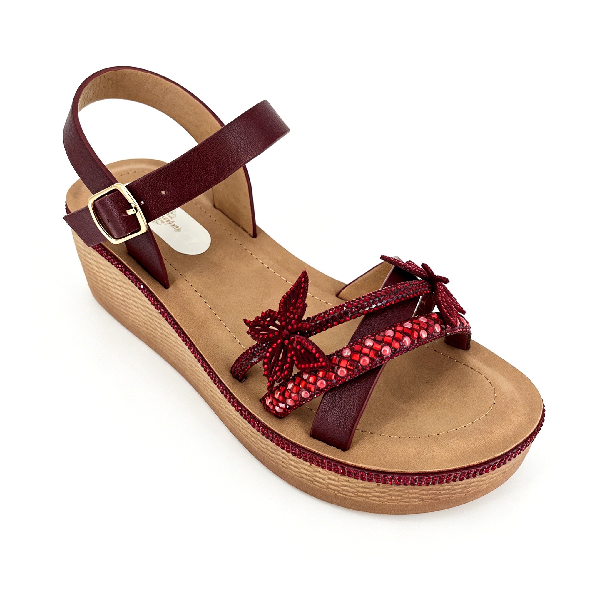 Women's Crystal-Butterfly Double-Strap Wedge Platform Sandals | Wholesale Comfort Sandal | Multi-Color | EU 35–41