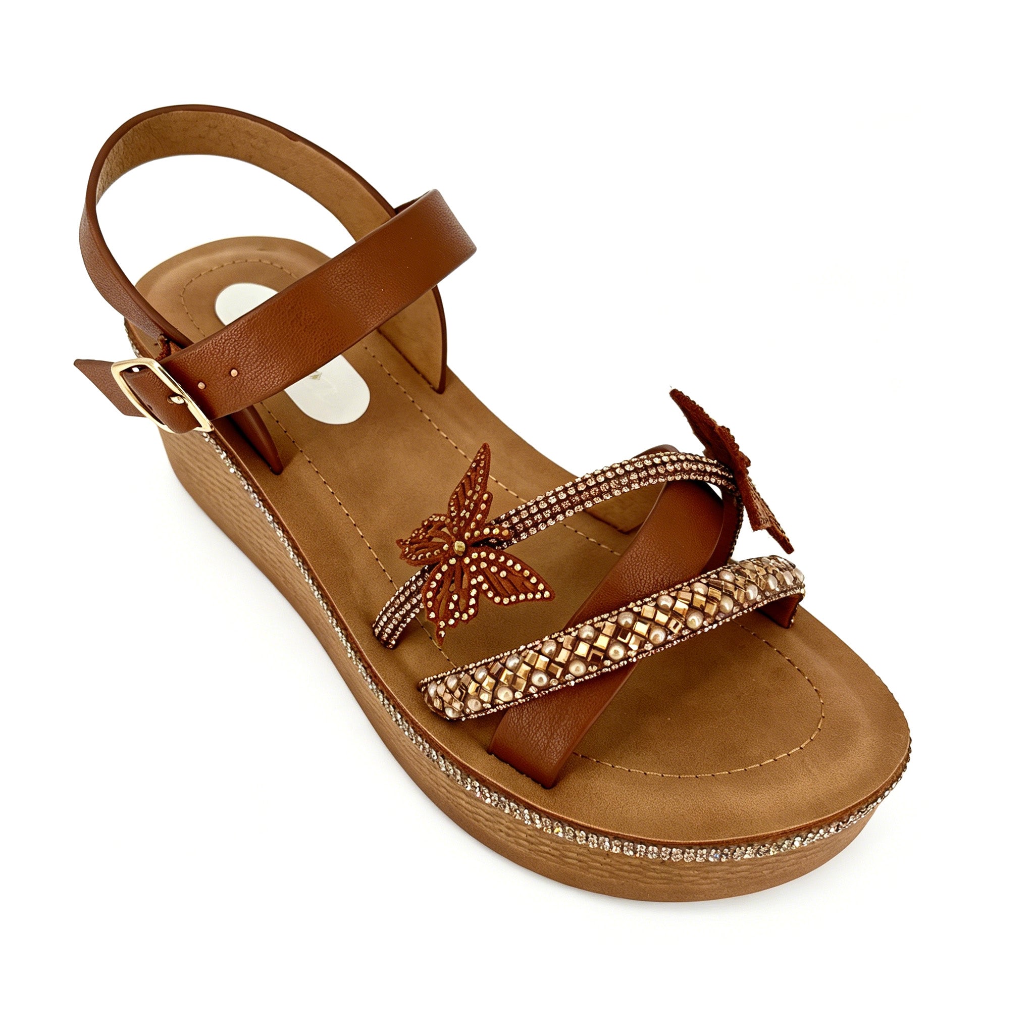 Women's Crystal-Butterfly Double-Strap Wedge Platform Sandals | Wholesale Comfort Sandal | Multi-Color | EU 35–41