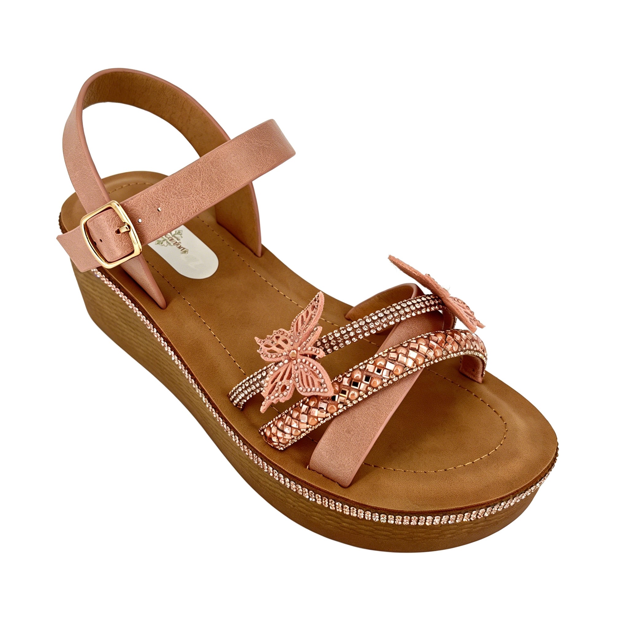 Women's Crystal-Butterfly Double-Strap Wedge Platform Sandals | Wholesale Comfort Sandal | Multi-Color | EU 35–41