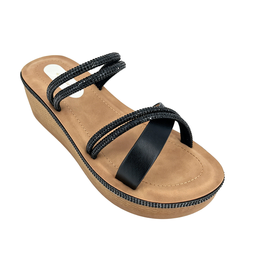 Women's Crystal Triple-Strap Wedge Platform Sandals | Wholesale Comfort Sandal | Multi-Color | EU 35–41