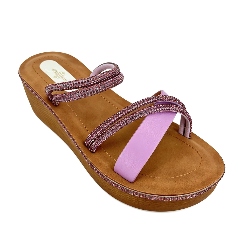 Women's Crystal Triple-Strap Wedge Platform Sandals | Wholesale Comfort Sandal | Multi-Color | EU 35–41
