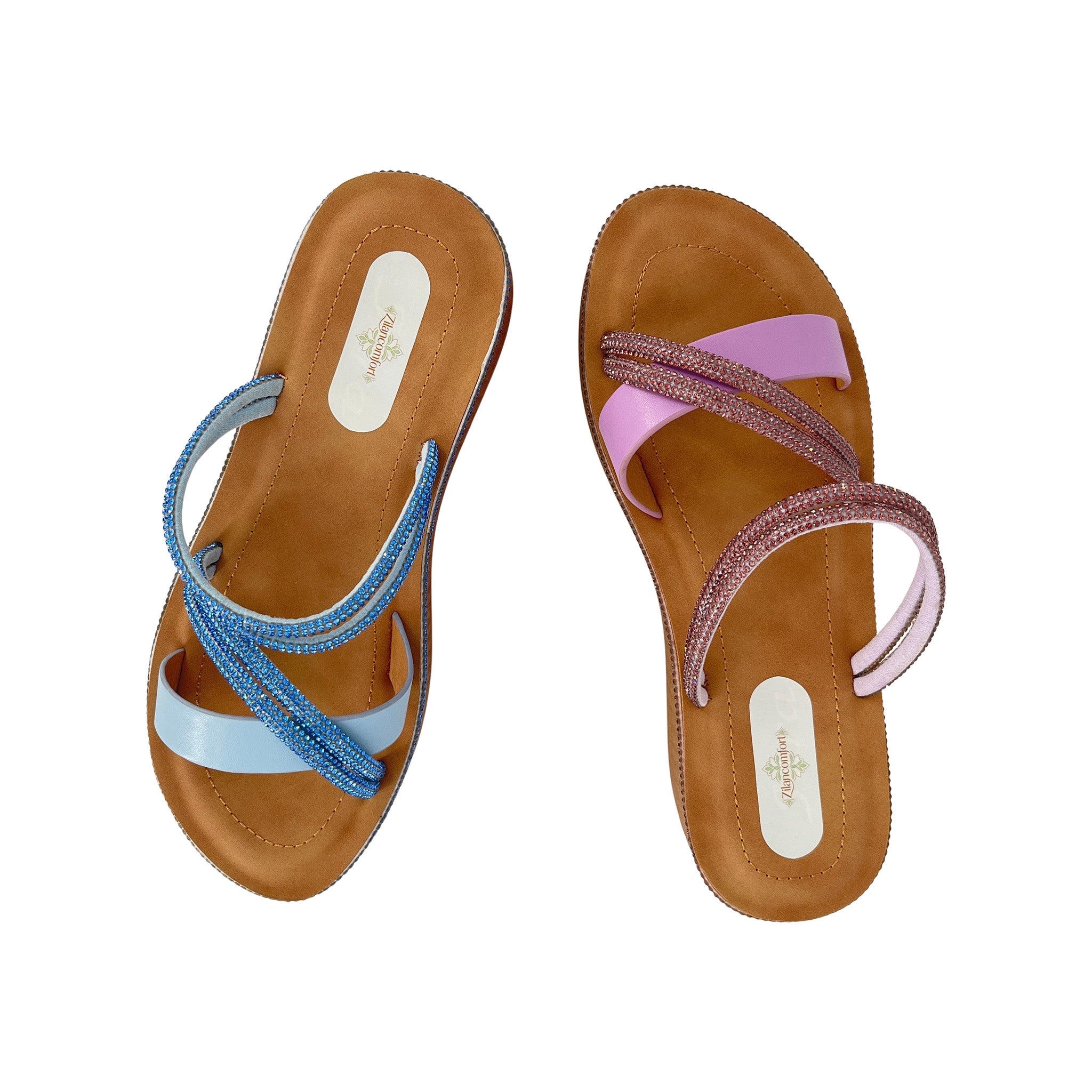 Women's Crystal Triple-Strap Wedge Platform Sandals | Wholesale Comfort Sandal | Multi-Color | EU 35–41