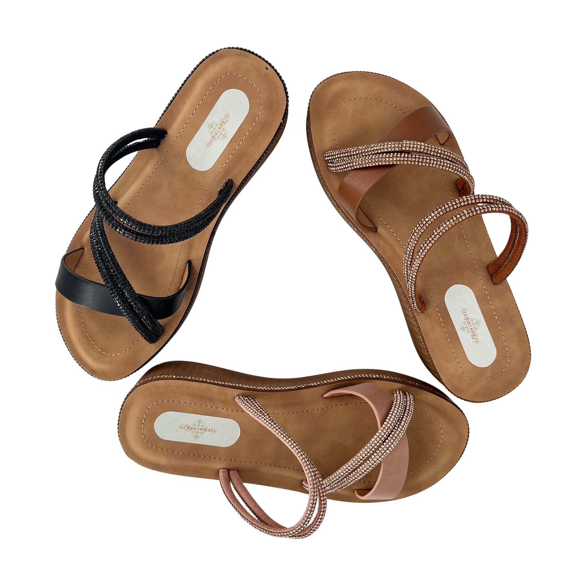 Women's Crystal Triple-Strap Wedge Platform Sandals | Wholesale Comfort Sandal | Multi-Color | EU 35–41