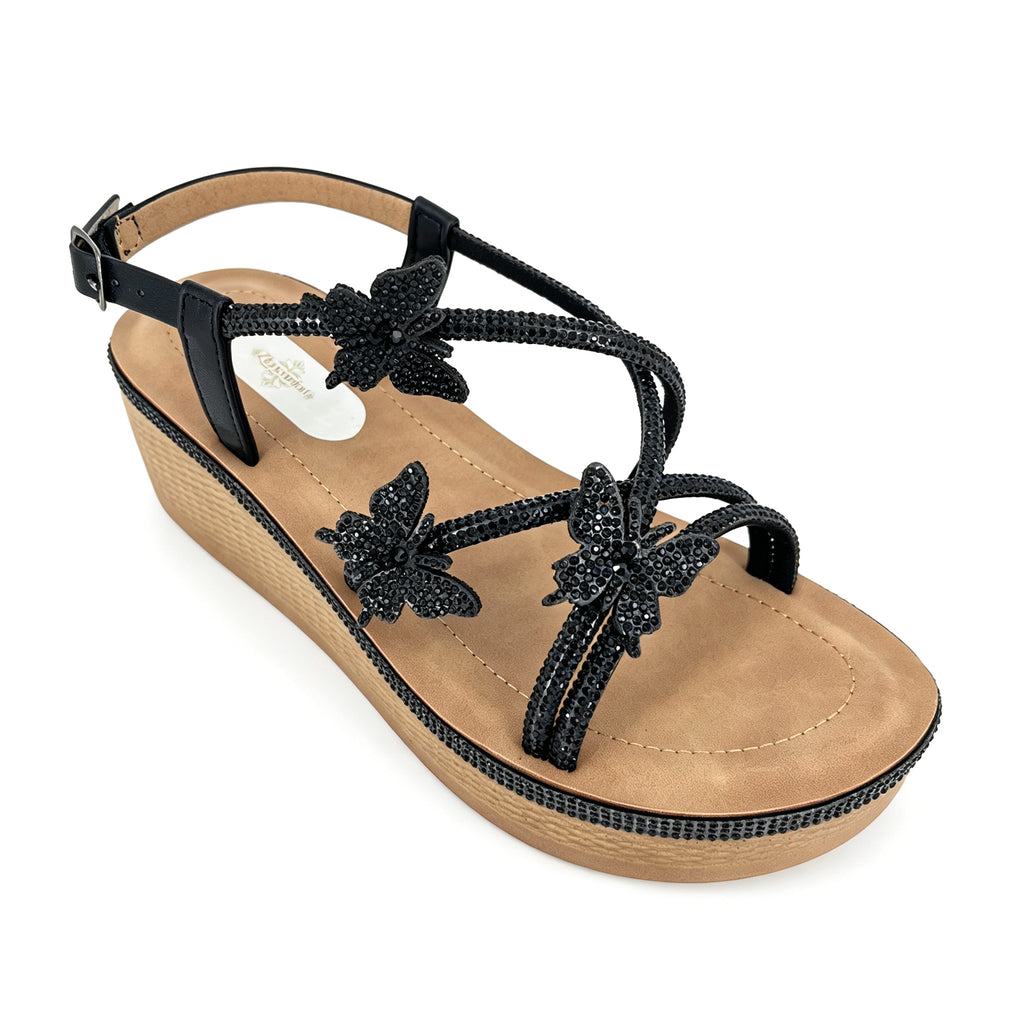 Women's Crystal Butterfly Multi-Strap Wedge Platform Sandals | Wholesale Comfort Sandal | Multi-Color | EU 35–41