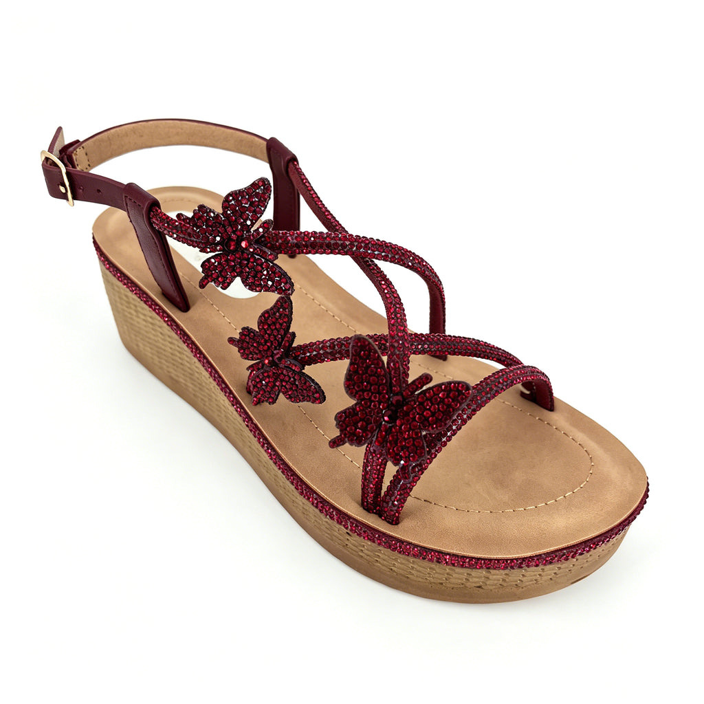 Women's Crystal Butterfly Multi-Strap Wedge Platform Sandals | Wholesale Comfort Sandal | Multi-Color | EU 35–41