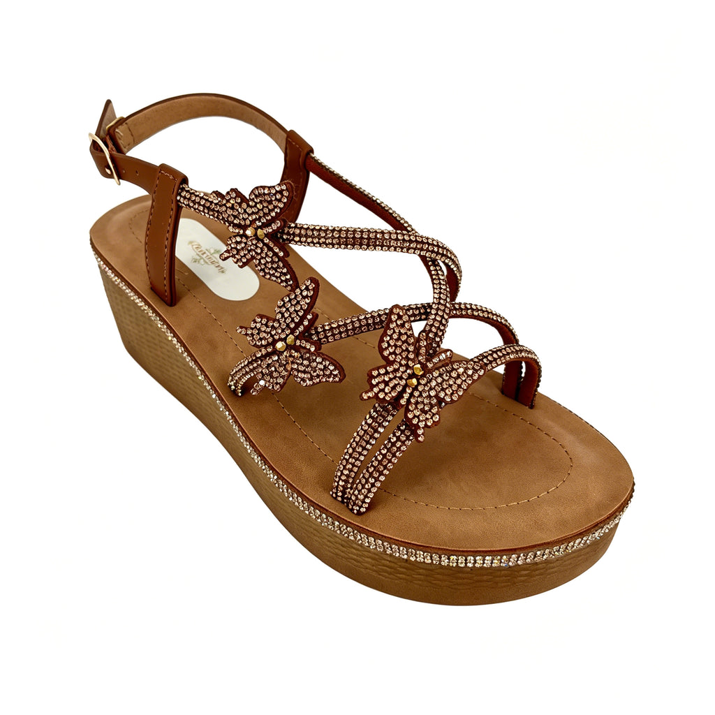 Women's Crystal Butterfly Multi-Strap Wedge Platform Sandals | Wholesale Comfort Sandal | Multi-Color | EU 35–41