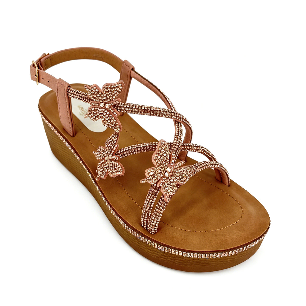Women's Crystal Butterfly Multi-Strap Wedge Platform Sandals | Wholesale Comfort Sandal | Multi-Color | EU 35–41
