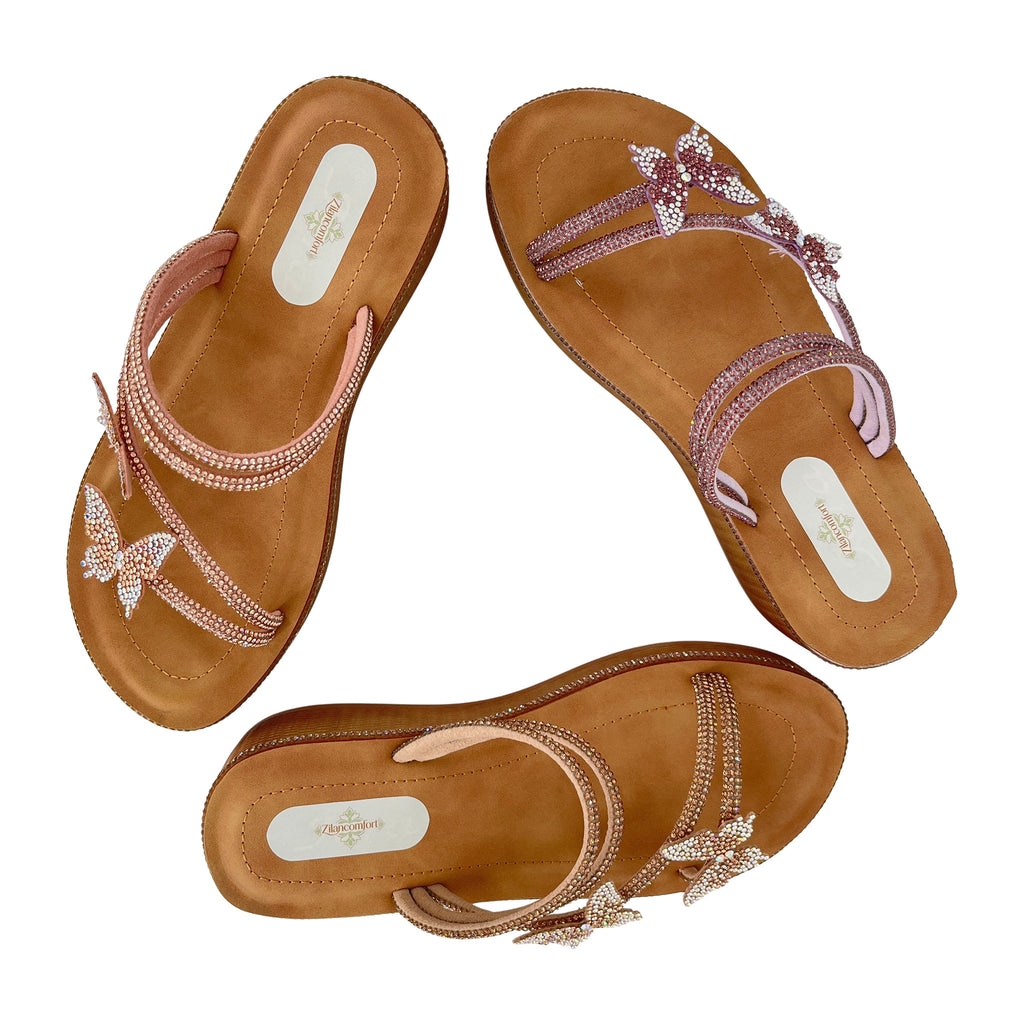 Women's Crystal Butterfly Multi-Strap Wedge Platform Sandals | Wholesale Comfort Sandal | Multi-Color | EU 35–41