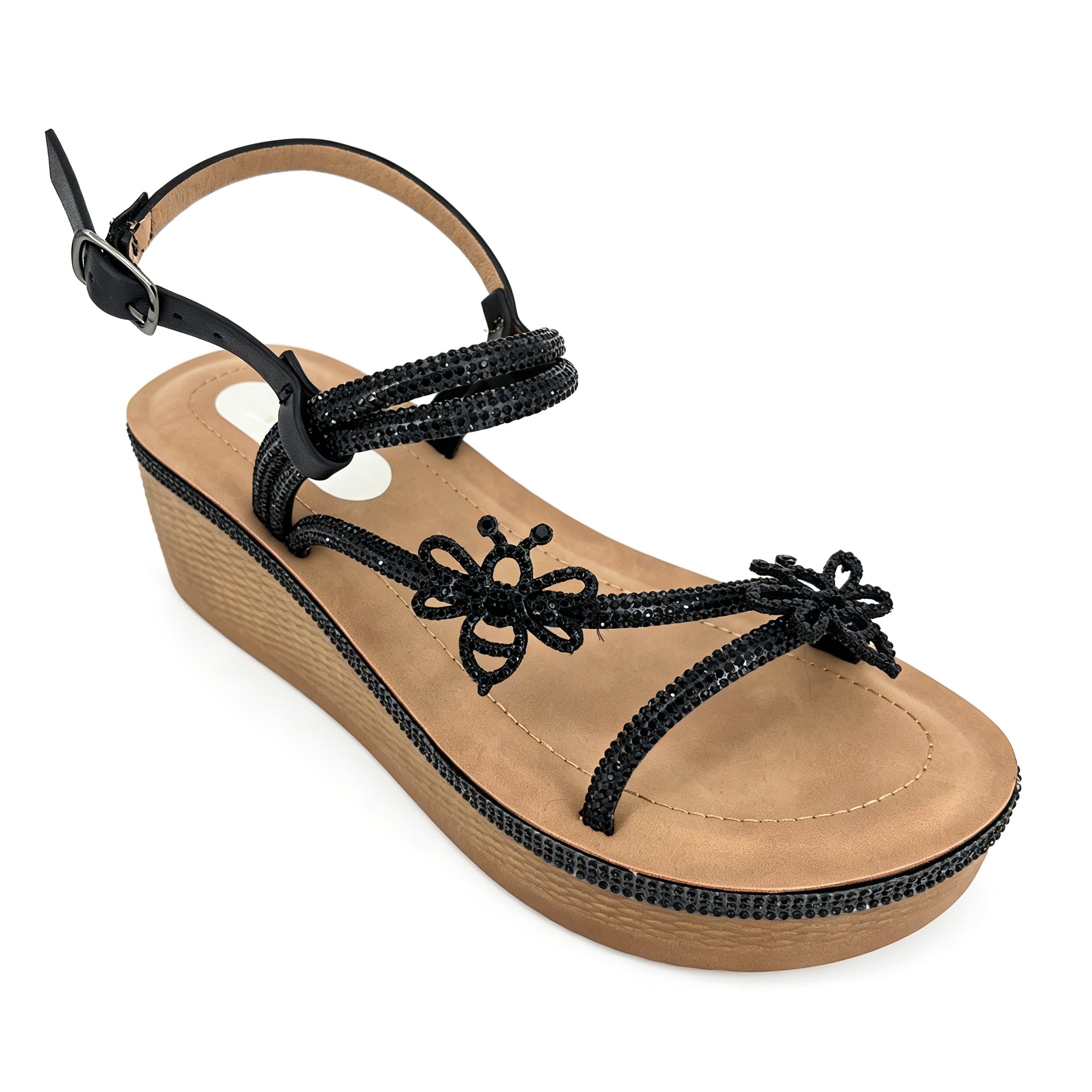 Women's Crystal Butterfly Multi-Strap Wedge Sandals with Ankle Strap | Wholesale Comfort Sandal | Multi-Color | EU 35–41