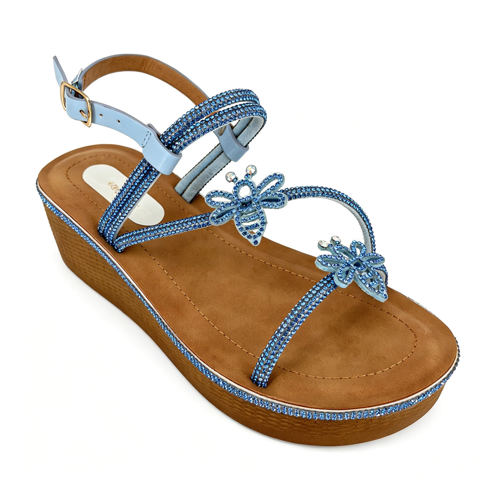 Women's Crystal Butterfly Multi-Strap Wedge Sandals with Ankle Strap | Wholesale Comfort Sandal | Multi-Color | EU 35–41