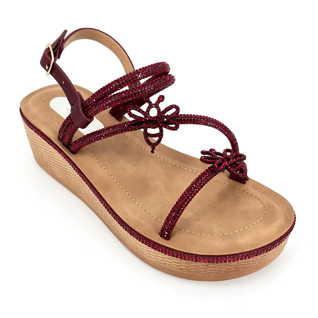 Women's Crystal Butterfly Multi-Strap Wedge Sandals with Ankle Strap | Wholesale Comfort Sandal | Multi-Color | EU 35–41