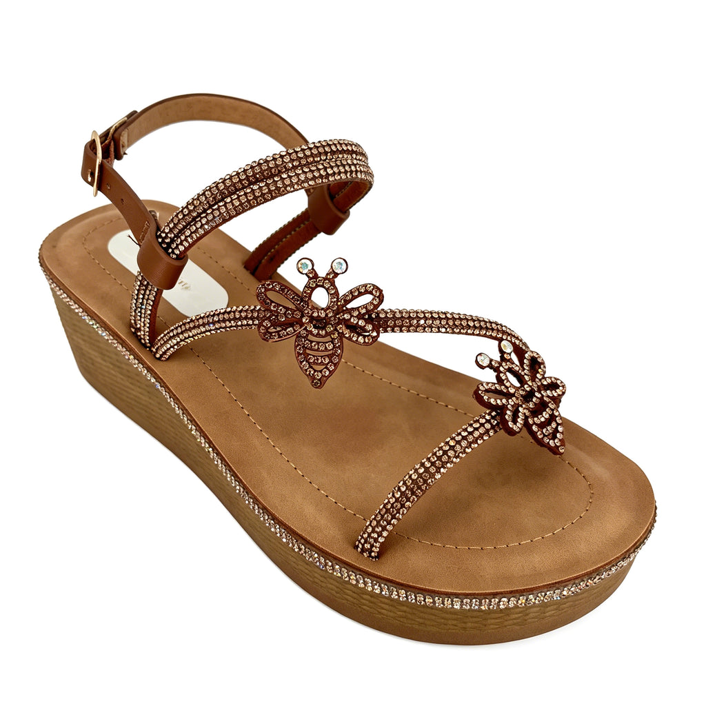 Women's Crystal Butterfly Multi-Strap Wedge Sandals with Ankle Strap | Wholesale Comfort Sandal | Multi-Color | EU 35–41