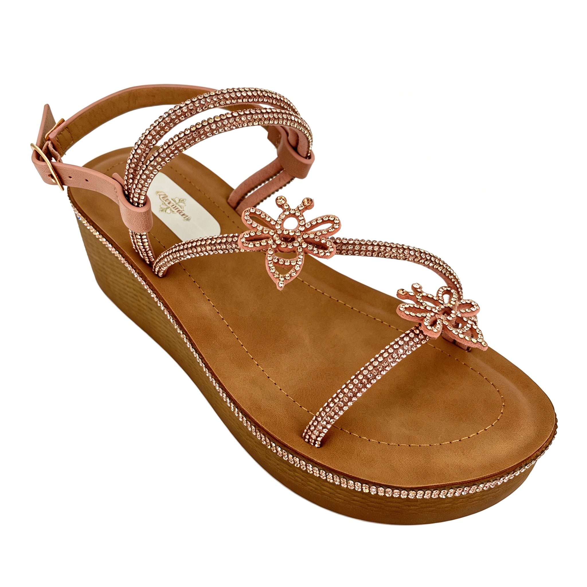 Women's Crystal Butterfly Multi-Strap Wedge Sandals with Ankle Strap | Wholesale Comfort Sandal | Multi-Color | EU 35–41