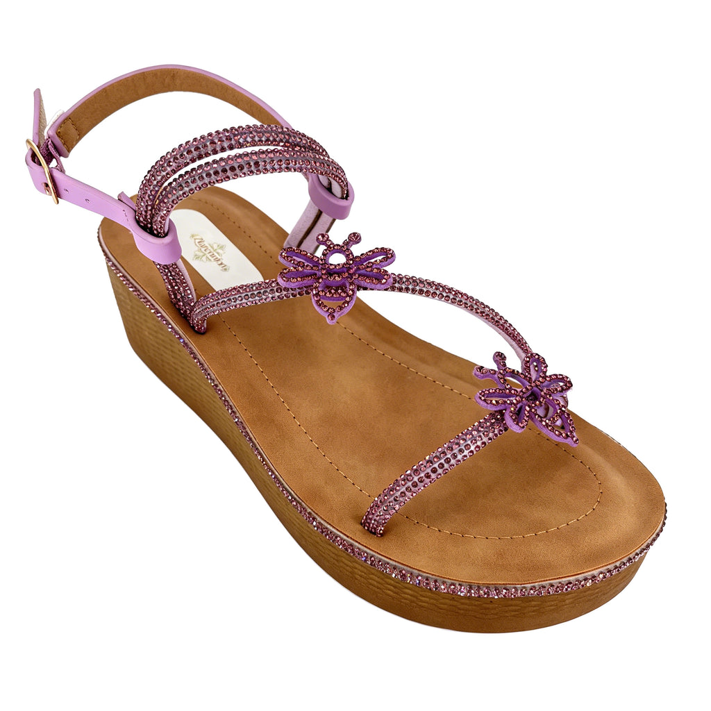 Women's Crystal Butterfly Multi-Strap Wedge Sandals with Ankle Strap | Wholesale Comfort Sandal | Multi-Color | EU 35–41
