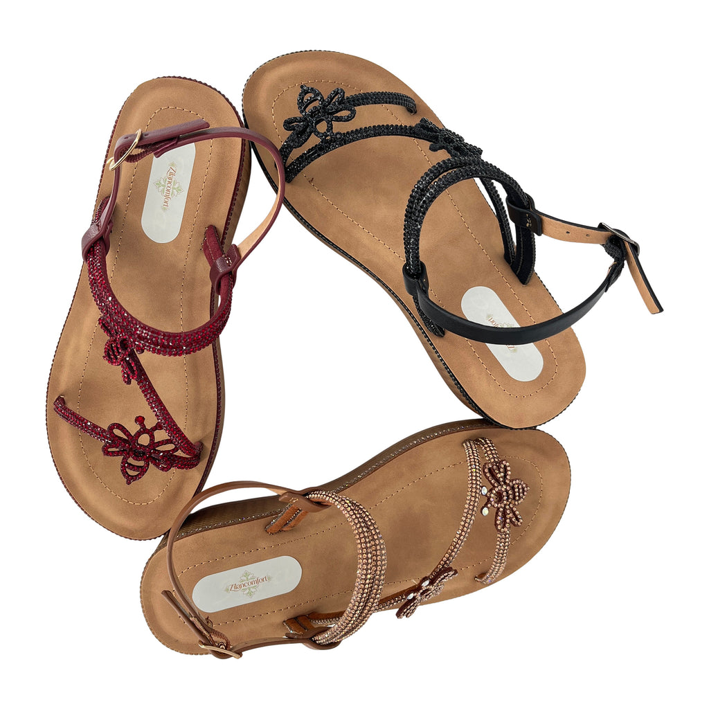 Women's Crystal Butterfly Multi-Strap Wedge Sandals with Ankle Strap | Wholesale Comfort Sandal | Multi-Color | EU 35–41