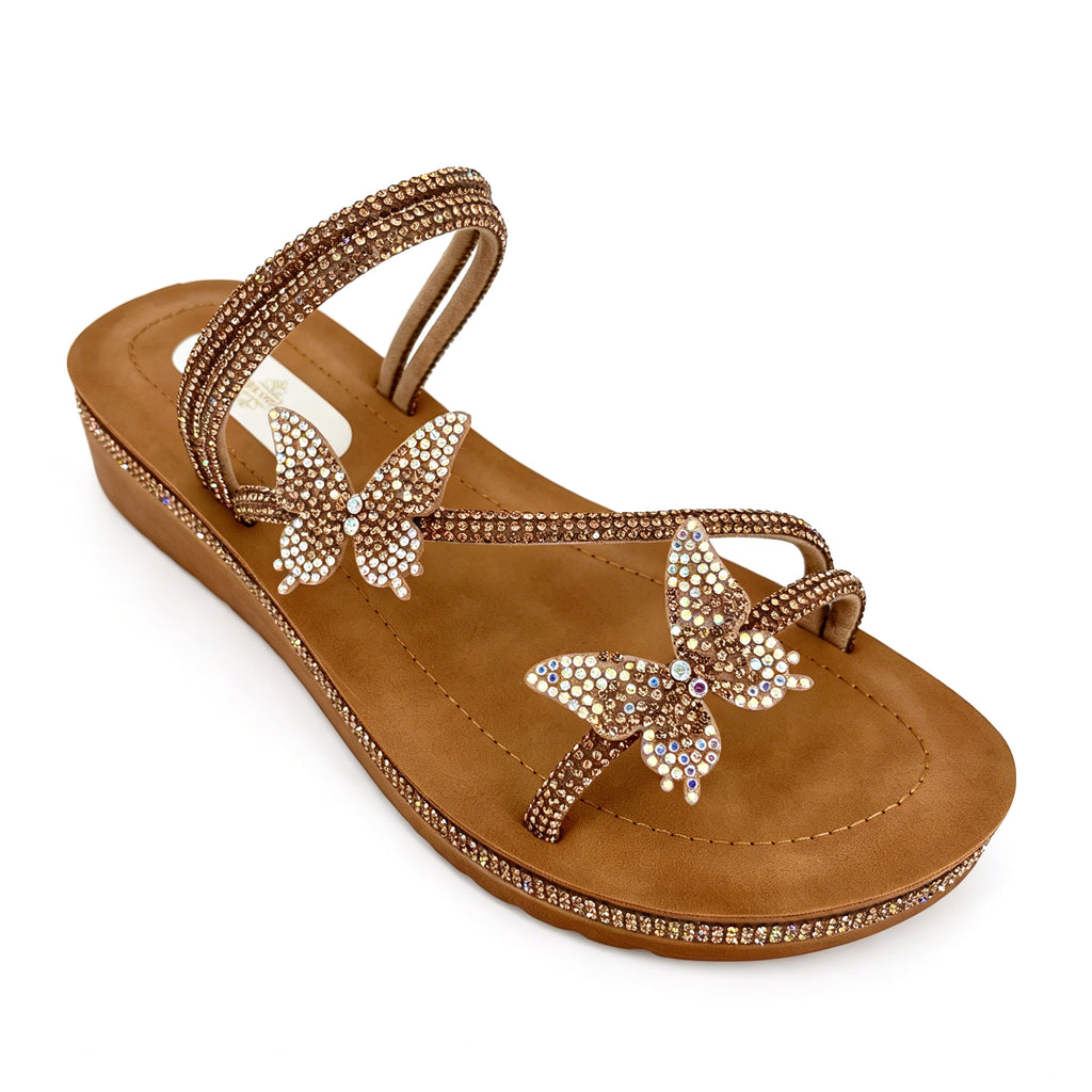 Women's Crystal Butterfly Slip-On Wedge Sandals | Wholesale Comfort Sandal | Multi-Color | EU 35–41