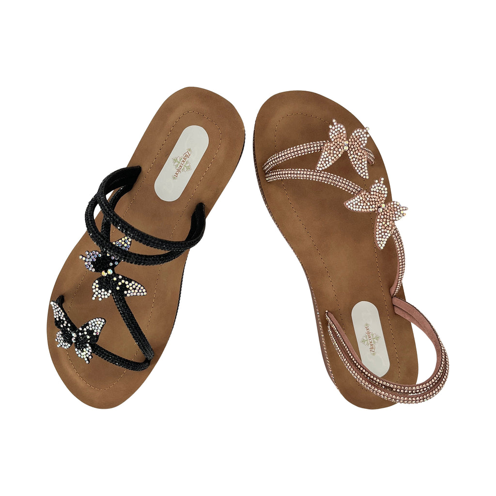 Women's Crystal Butterfly Slip-On Wedge Sandals | Wholesale Comfort Sandal | Multi-Color | EU 35–41