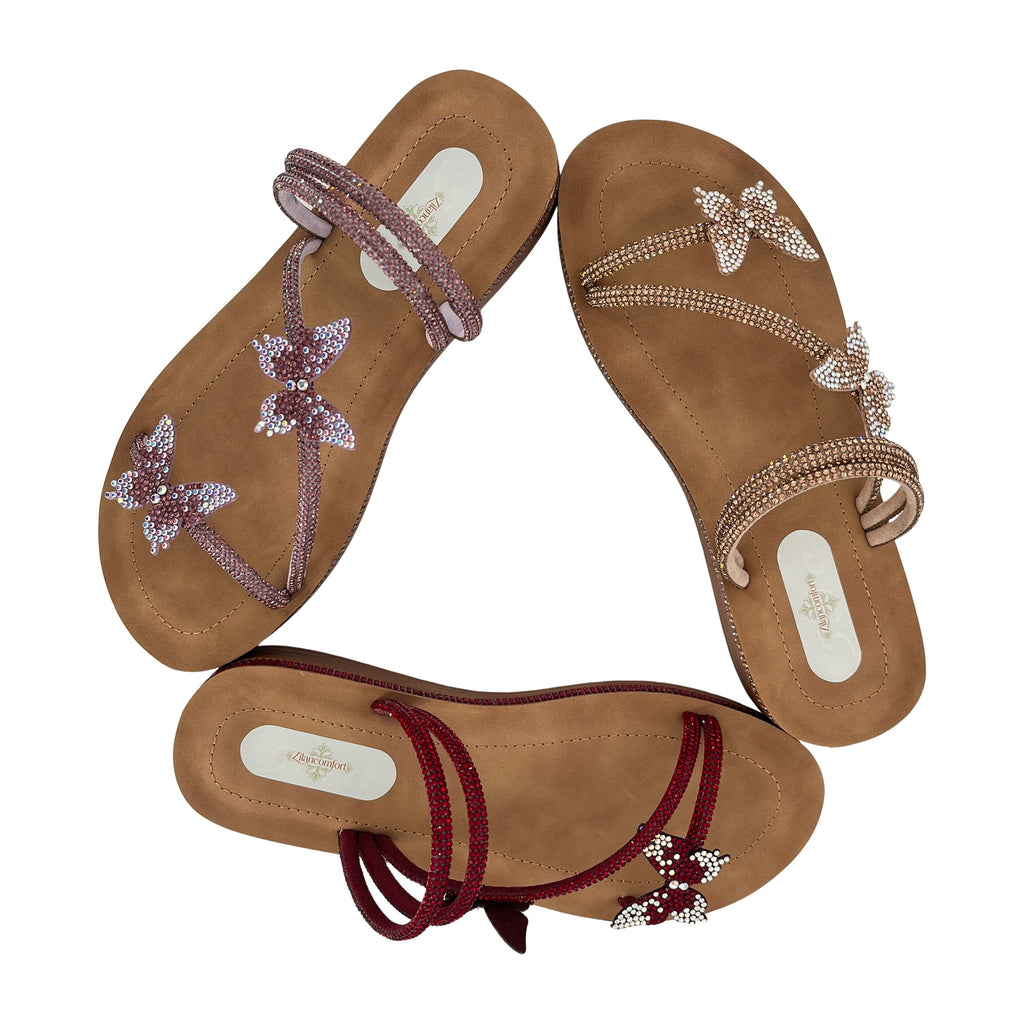 Women's Crystal Butterfly Slip-On Wedge Sandals | Wholesale Comfort Sandal | Multi-Color | EU 35–41