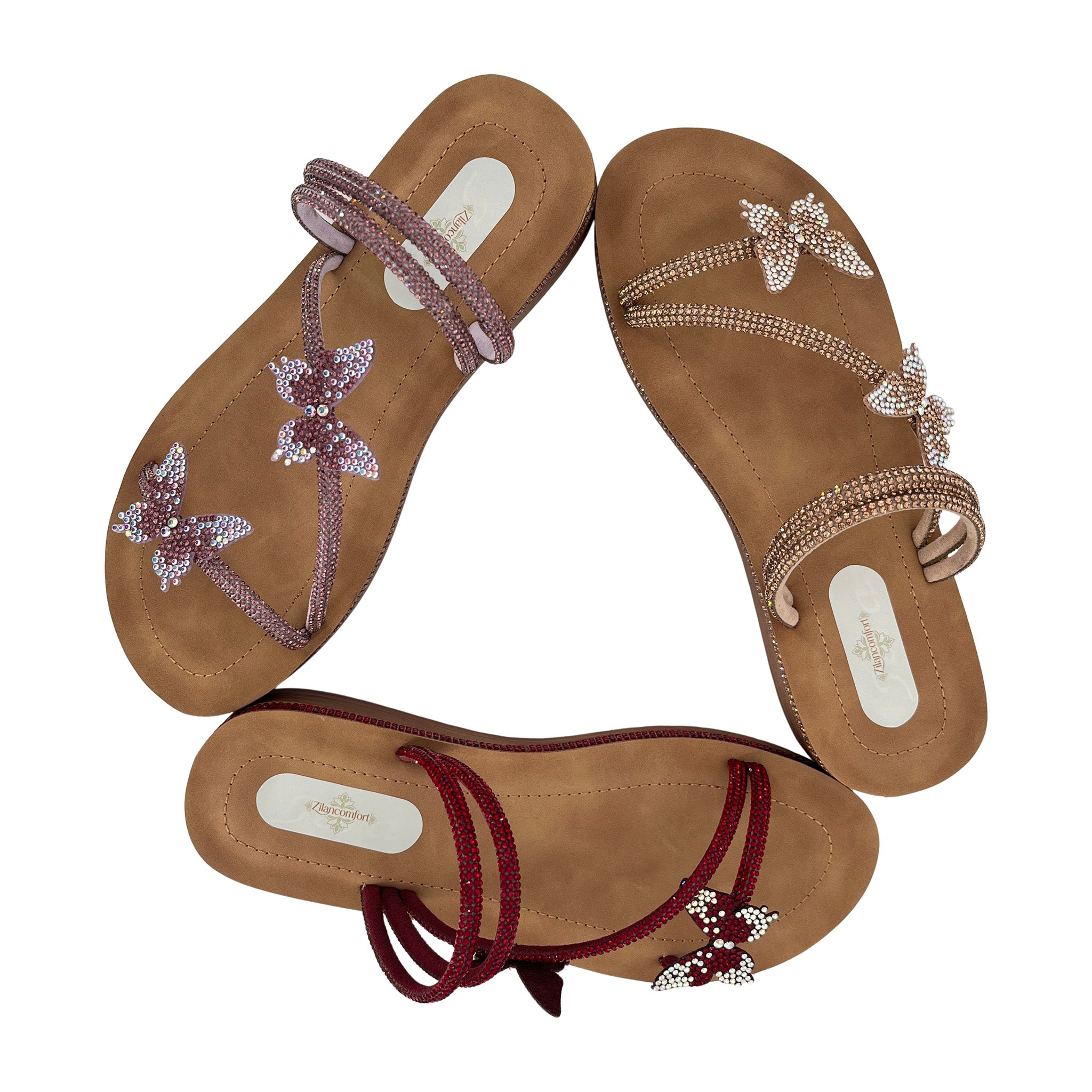 Women's Crystal Butterfly Slip-On Wedge Sandals | Wholesale Comfort Sandal | Multi-Color | EU 35–41
