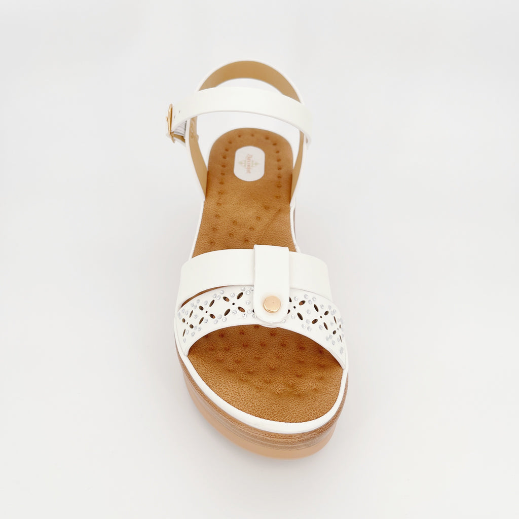 ZC Women's Floral Cutout Crystal Dual-Strap Wedge Sandals – Wholesale | Comfort Fit | Multi-Color Options