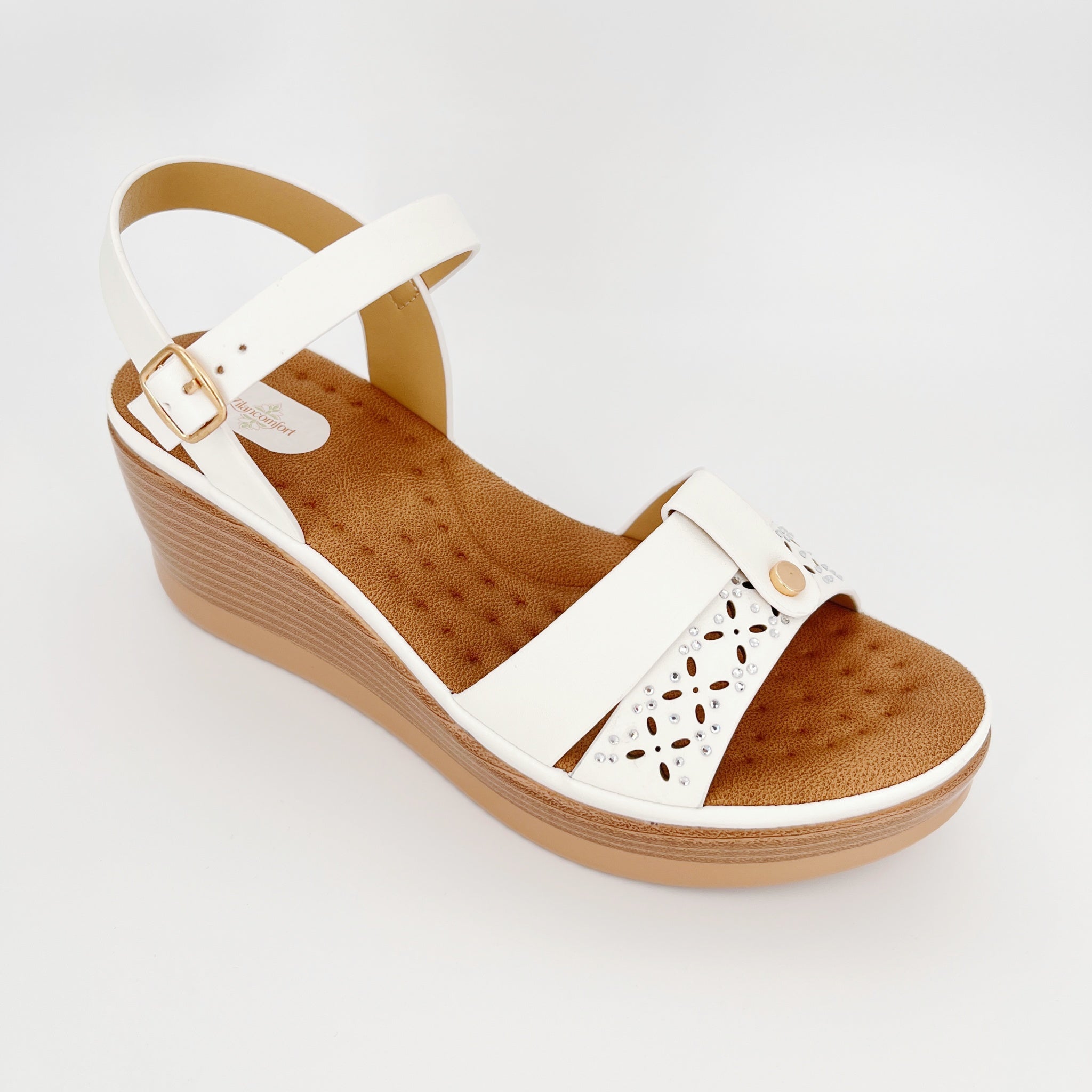 ZC Women's Floral Cutout Crystal Dual-Strap Wedge Sandals – Wholesale | Comfort Fit | Multi-Color Options