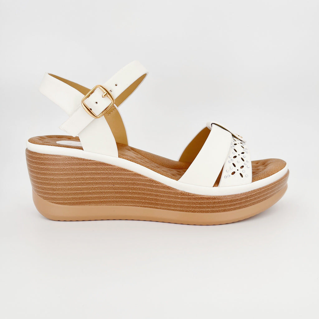 ZC Women's Floral Cutout Crystal Dual-Strap Wedge Sandals – Wholesale | Comfort Fit | Multi-Color Options