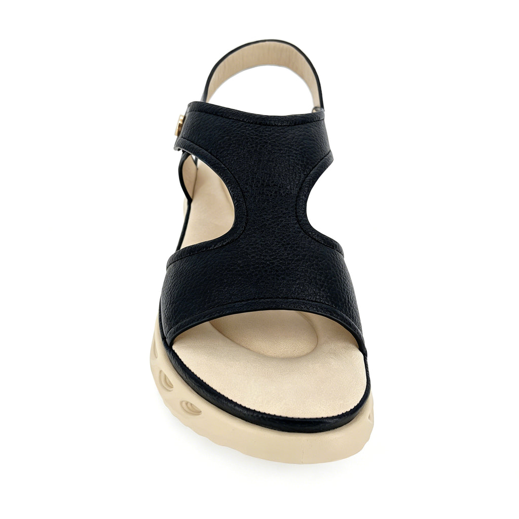 Women's Cut-Out T-Strap Wedge Sandals with Gold Snap Button | Thick Air-Cushion Platform
