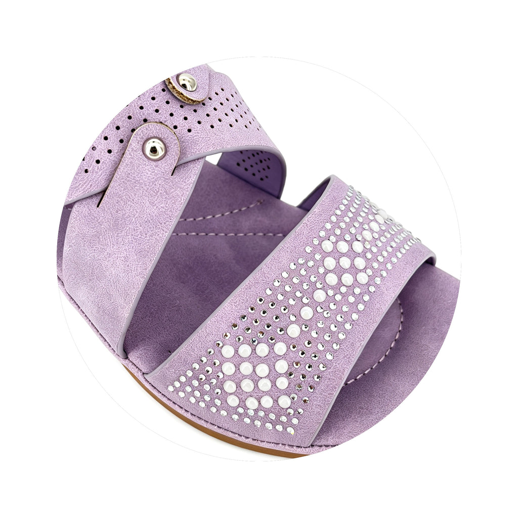 Women's Rhinestone Wedge Sandals | Perforated Cross Strap | Adjustable Buckle Slingback | Wholesale | Multi-Color | EU 35–41