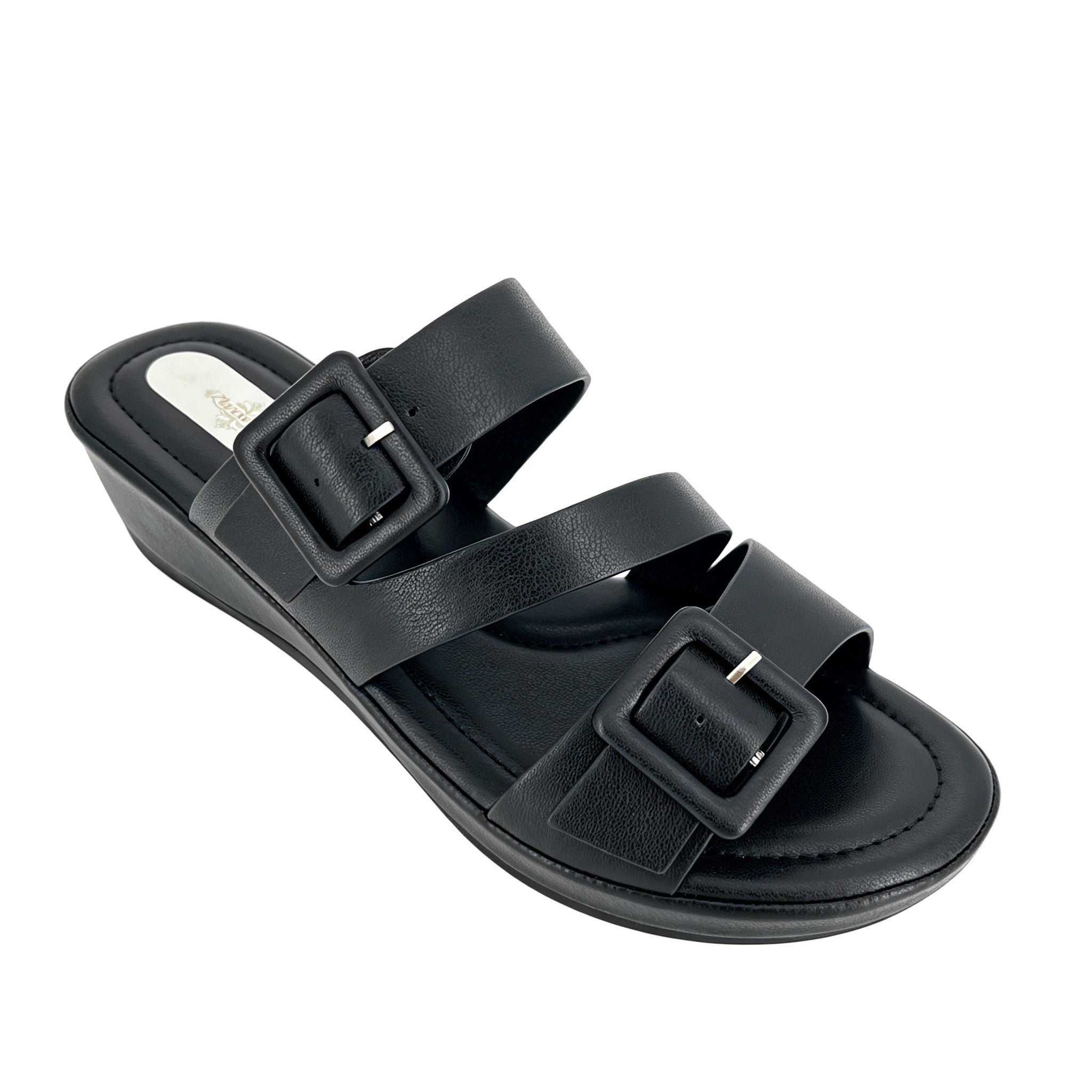 Sandalias de cuña tipo mule para mujer con doble tira y hebilla envolvente | Al por mayor | Multicolor | EU 35–41