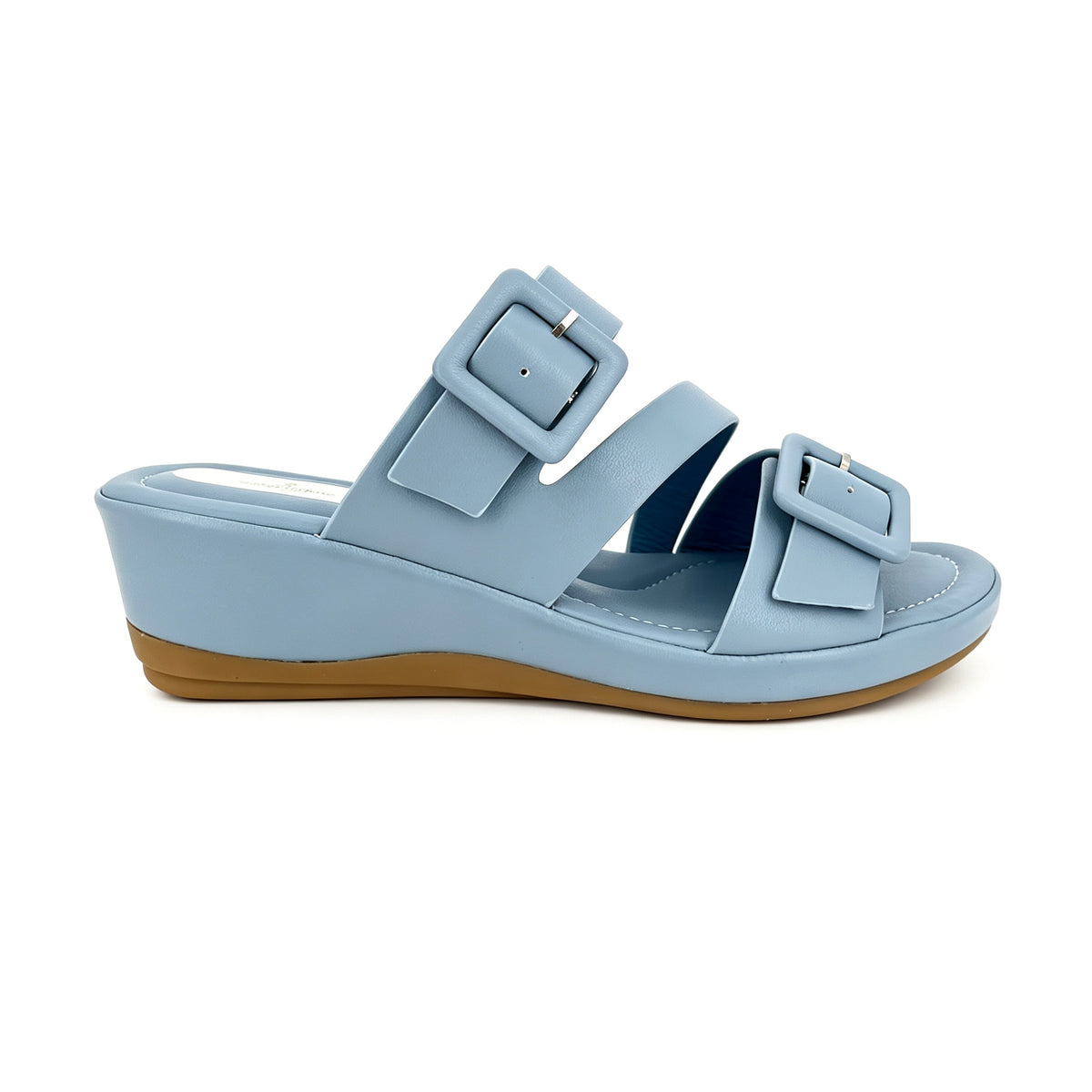 Sandalias de cuña tipo mule para mujer con doble tira y hebilla envolvente | Al por mayor | Multicolor | EU 35–41