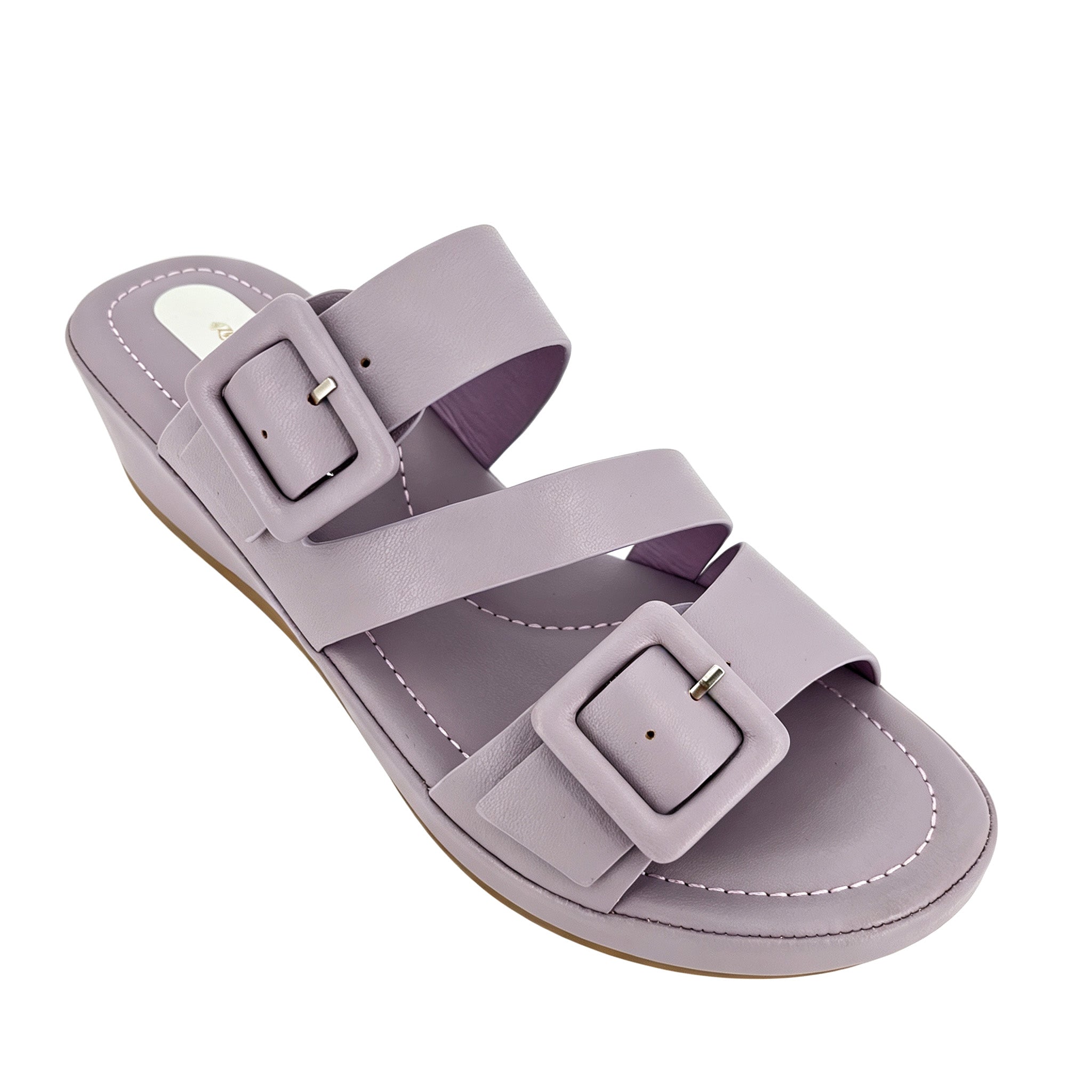 Sandalias de cuña tipo mule para mujer con doble tira y hebilla envolvente | Al por mayor | Multicolor | EU 35–41